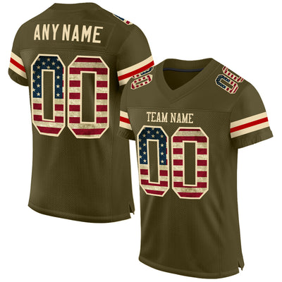 Custom Olive Vintage USA Flag-Cream Mesh Authentic Salute To Service Football Jersey