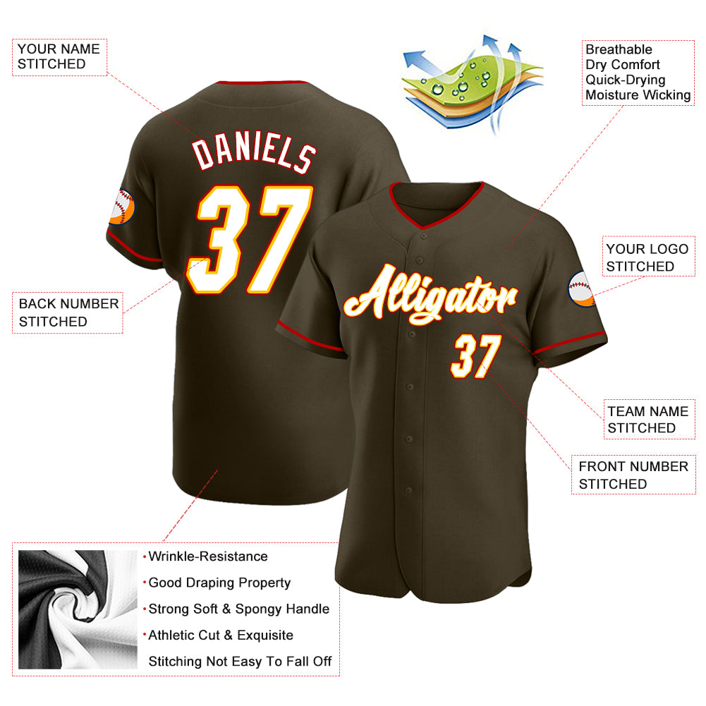 Custom Olive White-Gold Authentic Salute To Service Baseball Jersey