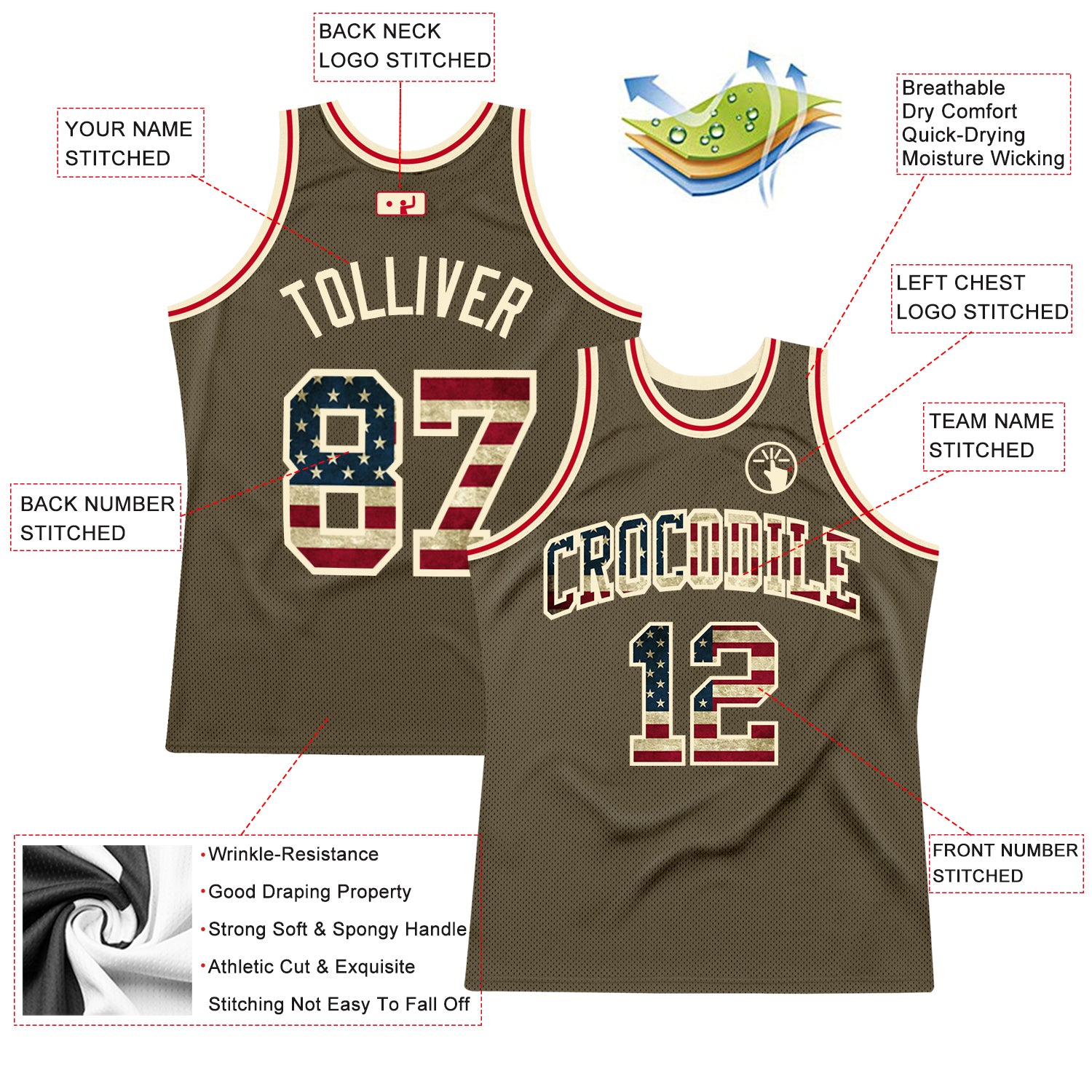 Custom Olive Vintage USA Flag-Cream Authentic Throwback Salute To Service  Basketball Jersey