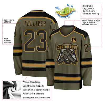 Custom Olive Black-Old Gold Salute To Service Hockey Jersey