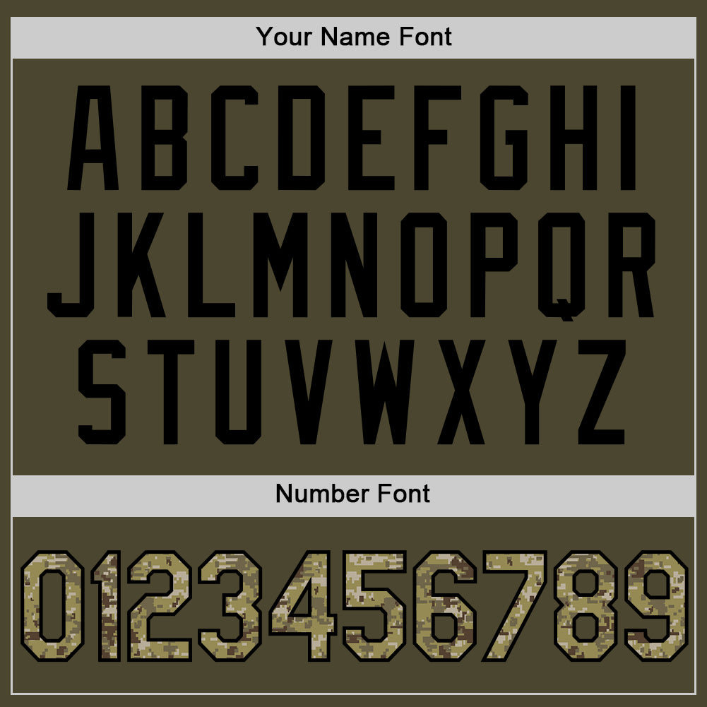 Custom Olive Camo Black-Old Gold Authentic Throwback Salute To Service Baseball Jersey