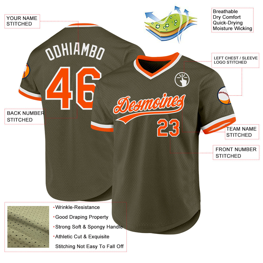 Custom Olive Orange-White Authentic Throwback Salute To Service Baseball Jersey