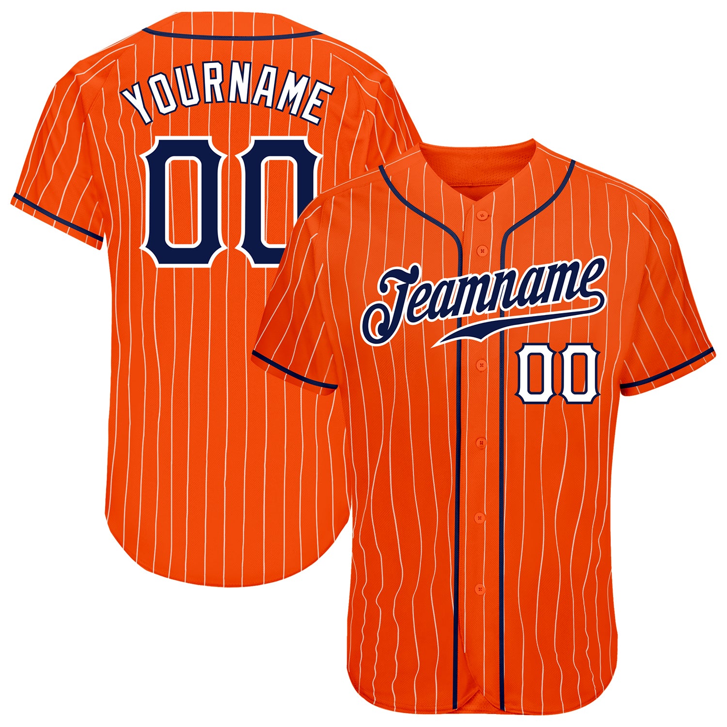 Custom Orange White Pinstripe Navy-White Authentic Baseball Jersey