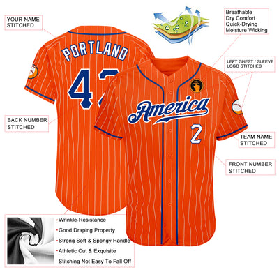 Custom Cream Royal Pinstripe Royal-Orange Authentic Baseball Jersey Discount
