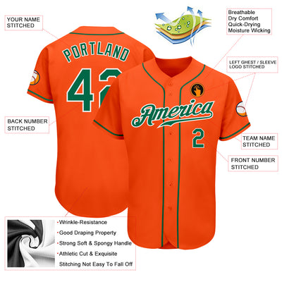 Custom Orange Kelly Green-White Authentic Baseball Jersey