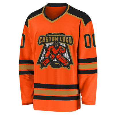Custom Orange Black-Old Gold Hockey Jersey