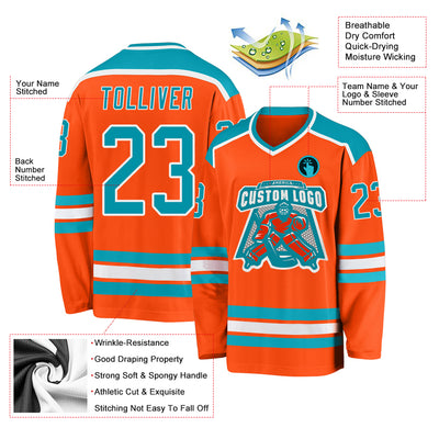 Custom Orange Teal-White Hockey Jersey
