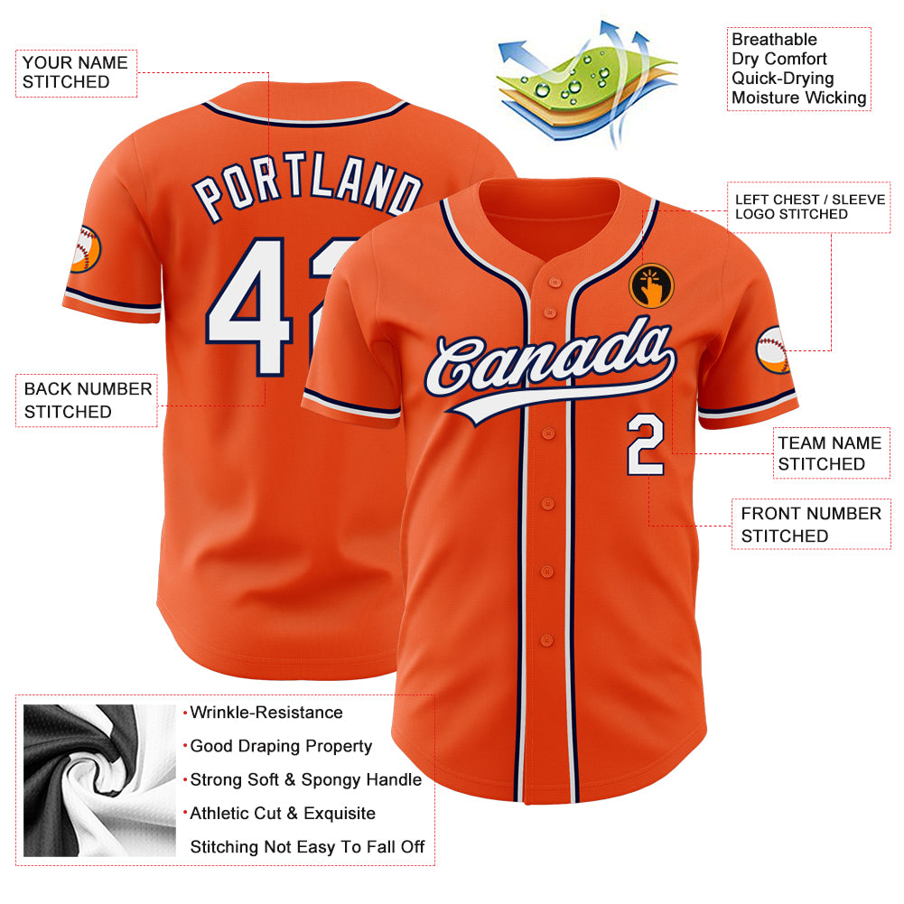 Custom Orange White-Navy Authentic Baseball Jersey