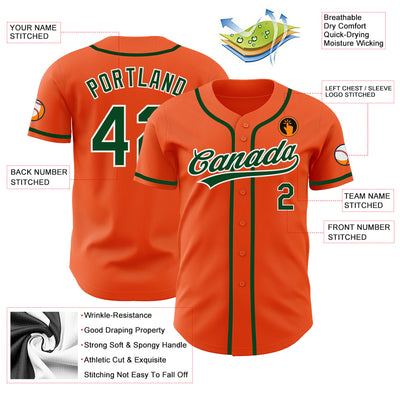 Custom Orange Green-White Authentic Baseball Jersey