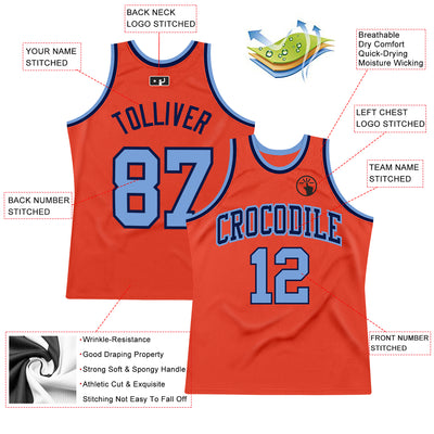 Custom Orange Light Blue-Navy Authentic Throwback Basketball Jersey