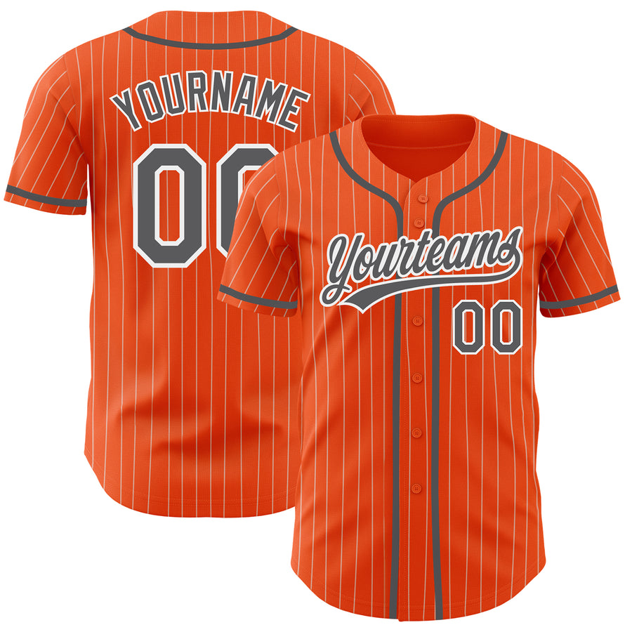 Custom Orange White Pinstripe Steel Gray Authentic Baseball Jersey