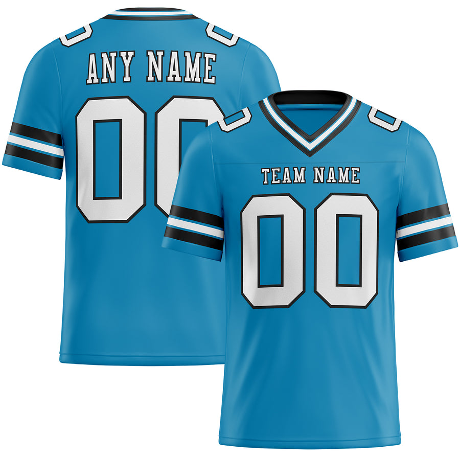 Custom Panther Blue White-Black Authentic Football Jersey