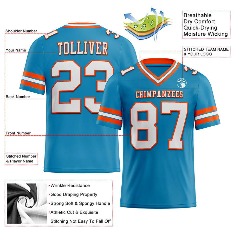 Custom Panther Blue White-Orange Authentic Football Jersey