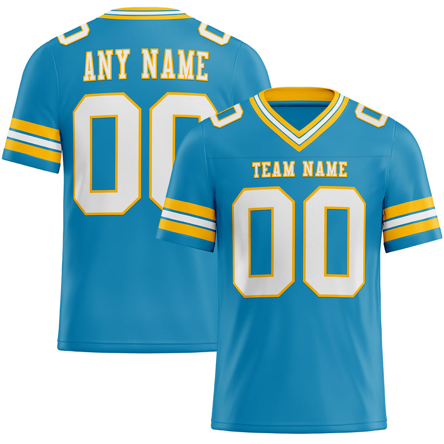 Custom Panther Blue White-Gold Authentic Football Jersey