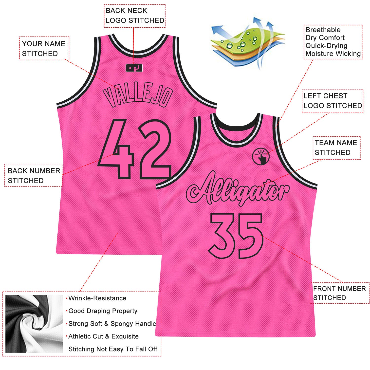 Custom Pink Basketball Jersey-Black Authentic Throwback - FansIdea