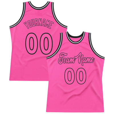 Custom Pink Pink-Black Authentic Throwback Basketball Jersey