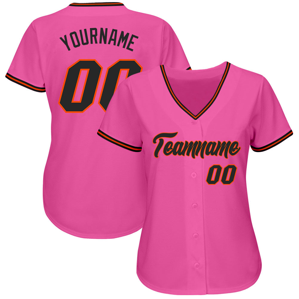 Custom Pink Black-Orange Authentic Baseball Jersey