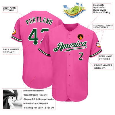Custom Pink Green-White Authentic Baseball Jersey