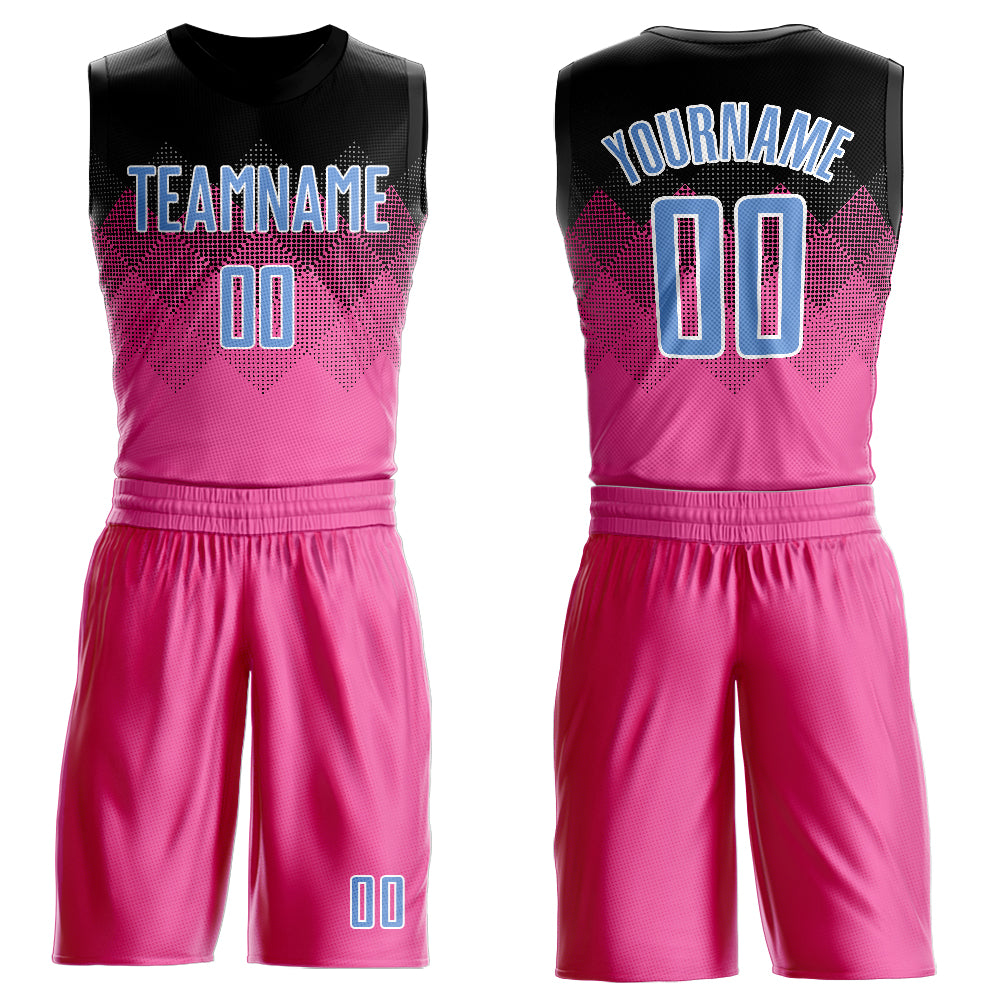 FIITG Custom Basketball Suit Jersey Pink Light Blue Black-White Round Neck Sublimation