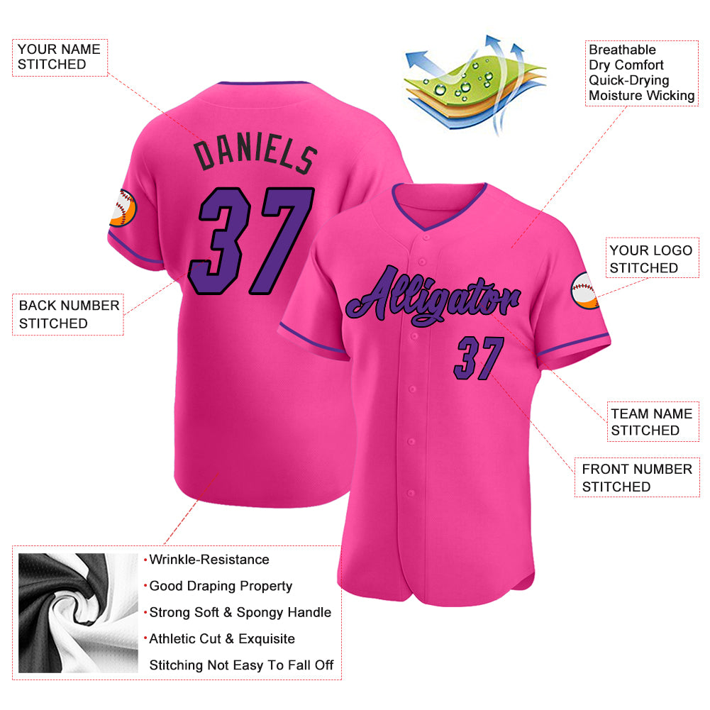 Custom Pink Purple-Black Authentic Baseball Jersey