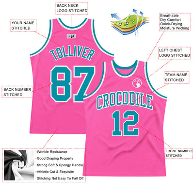 Custom Pink Teal-White Authentic Throwback Basketball Jersey