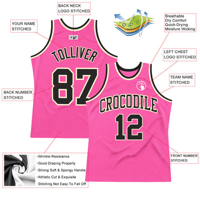 Custom Pink Black-Cream Authentic Throwback Basketball Jersey