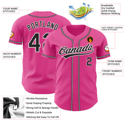 Custom Pink Black-White Authentic Baseball Jersey