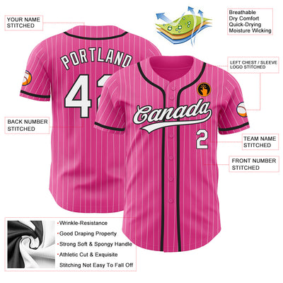Custom Pink White Pinstripe White-Black Authentic Baseball Jersey