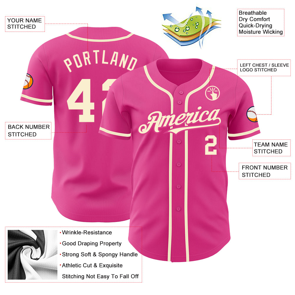 Custom Pink Cream Authentic Baseball Jersey