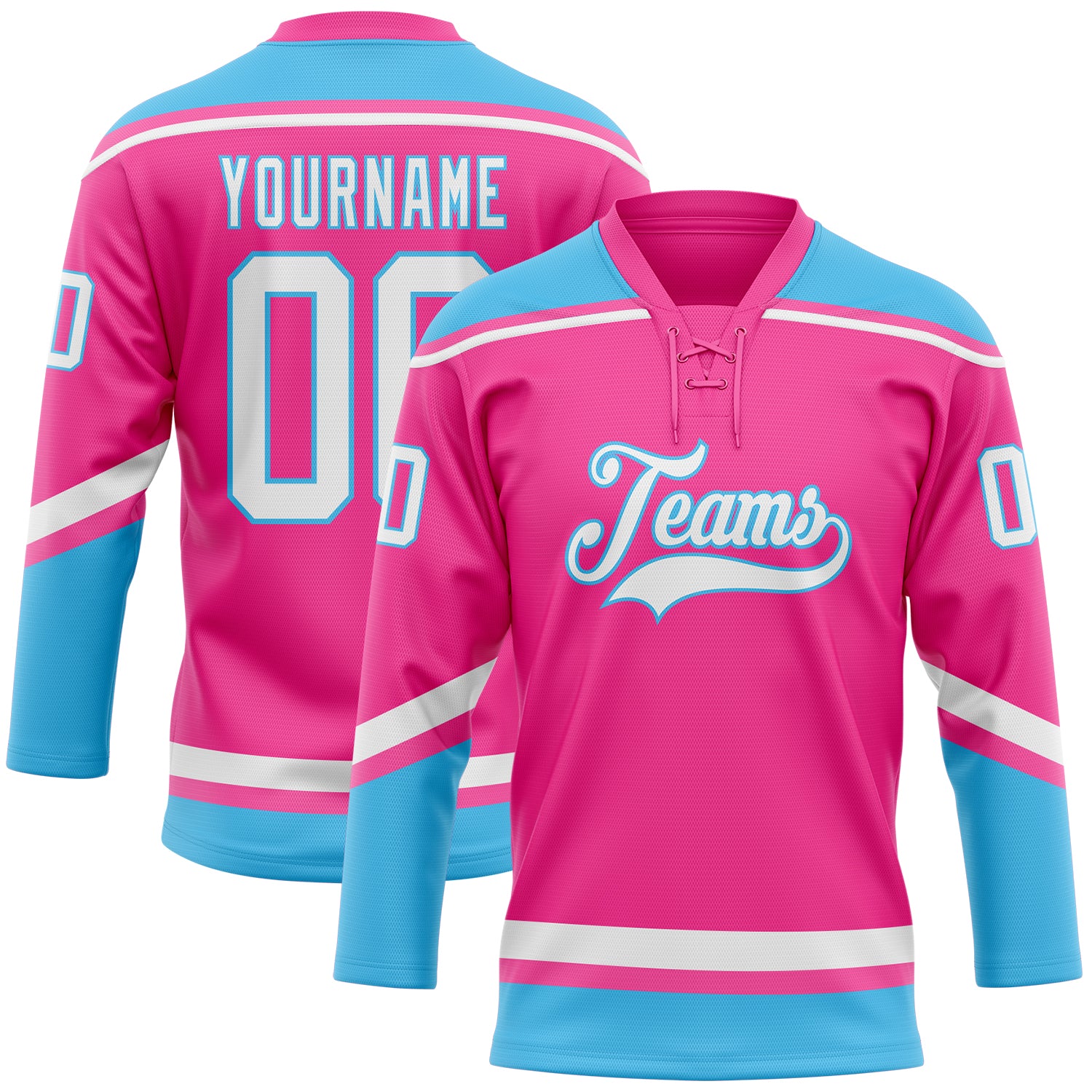 Custom Black Hockey Jersey Light Blue-Pink - FansIdea