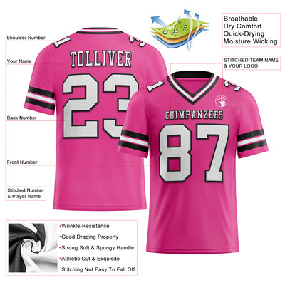 Custom Pink White-Black Authentic Football Jersey