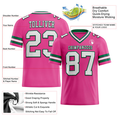 Custom Pink White-Kelly Green Authentic Football Jersey