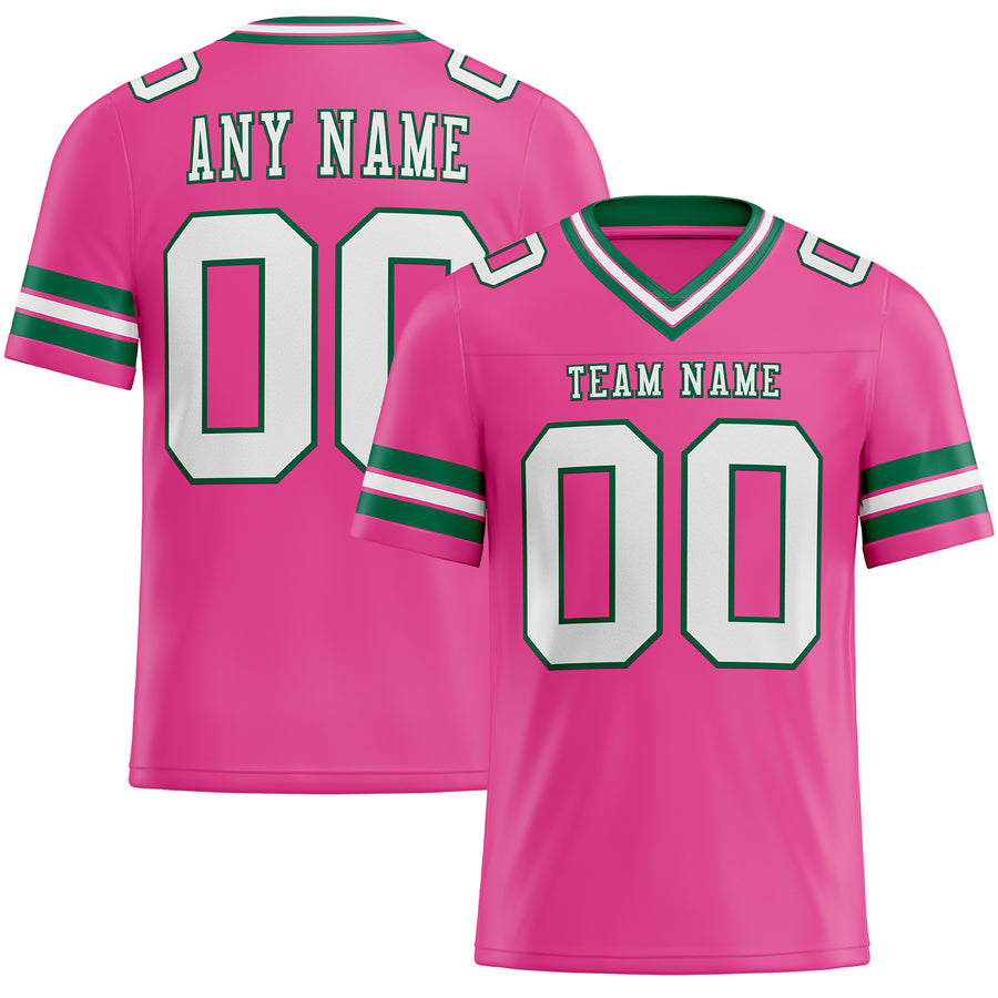Custom Pink White-Kelly Green Authentic Football Jersey