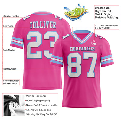 Custom Pink White-Light Blue Authentic Football Jersey