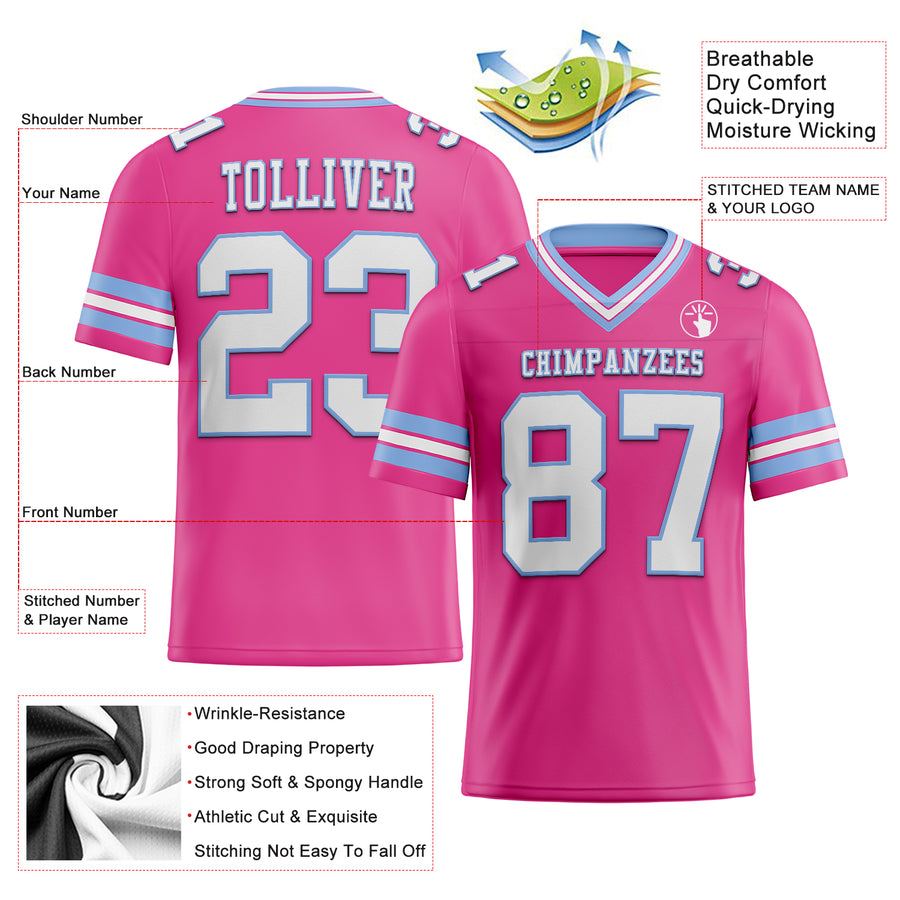 Custom Pink White-Light Blue Authentic Football Jersey