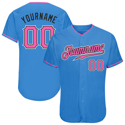 Custom Powder Blue Pink-Black Authentic Baseball Jersey