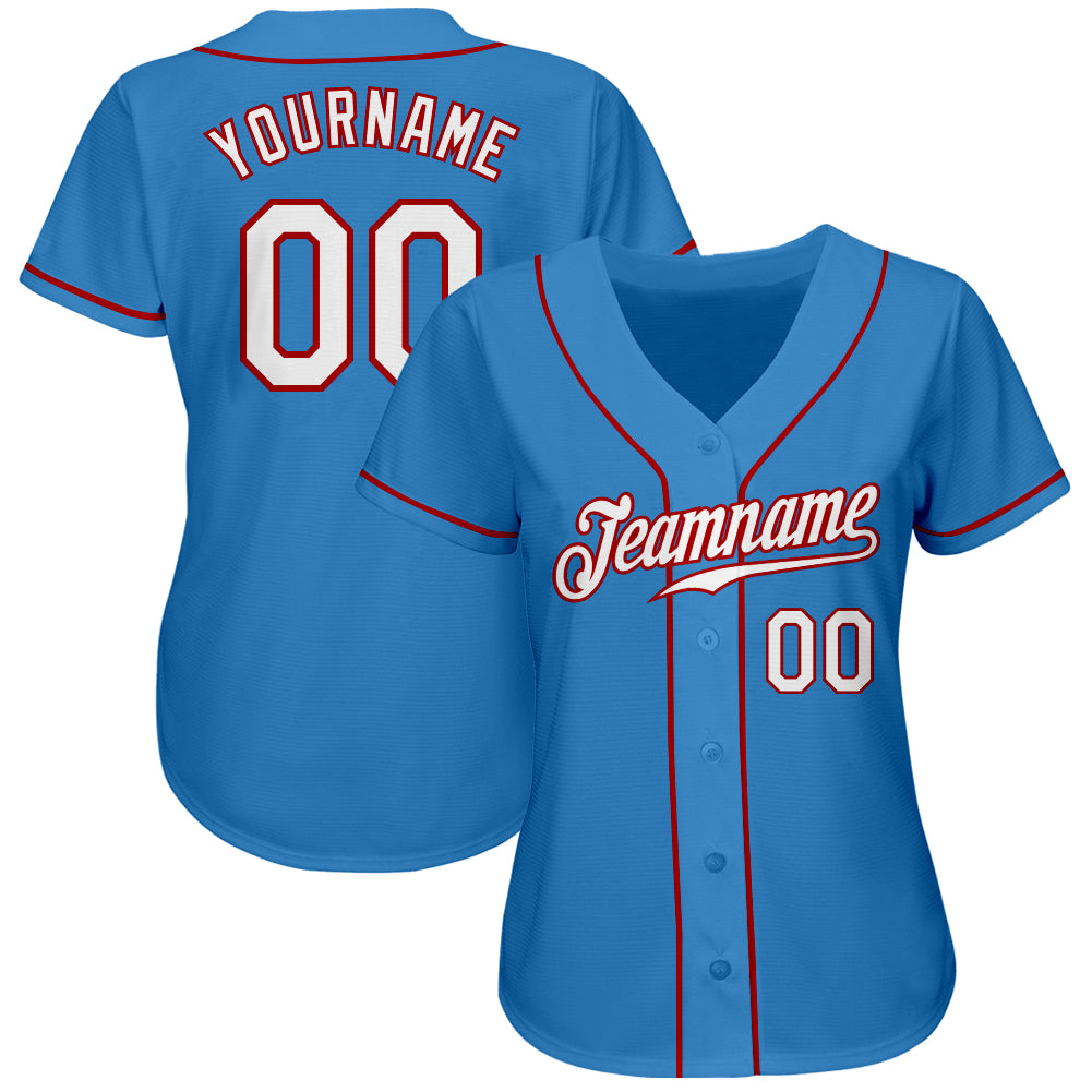 Custom Powder Blue White-Red Authentic Baseball Jersey