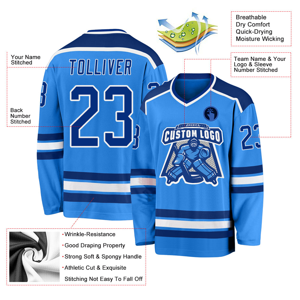 Custom Powder Blue Royal-White Hockey Jersey