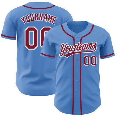 Custom Powder Blue Crimson-White Authentic Baseball Jersey
