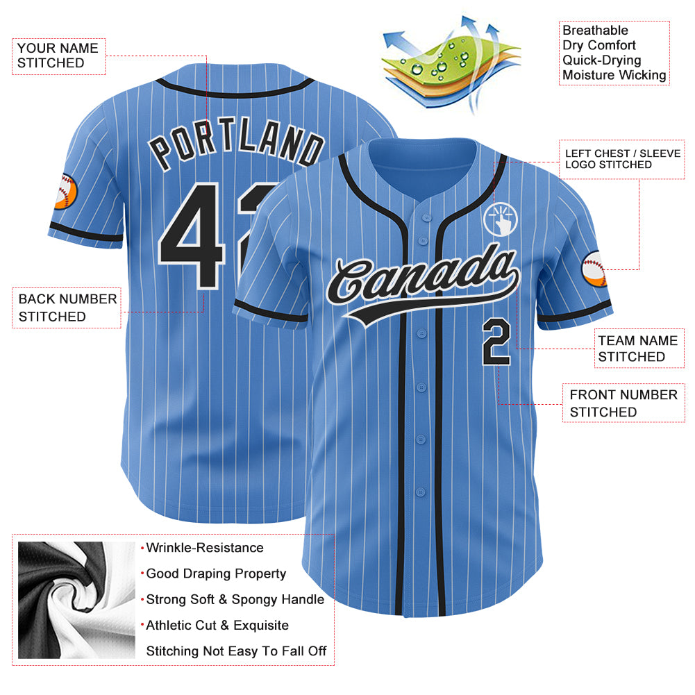 Custom Powder Blue White Pinstripe Black Authentic Baseball Jersey
