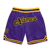 Custom Purple Black Pinstripe Black-Gold Authentic Basketball Shorts