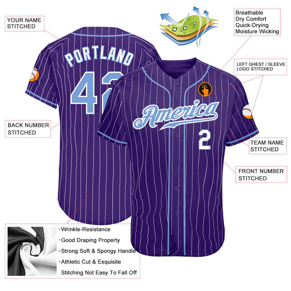 Custom Purple White Pinstripe Light Blue-White Authentic Baseball Jersey