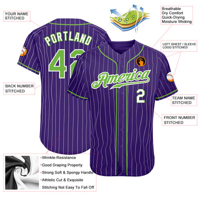 Custom Purple White Pinstripe Neon Green-White Authentic Baseball Jersey