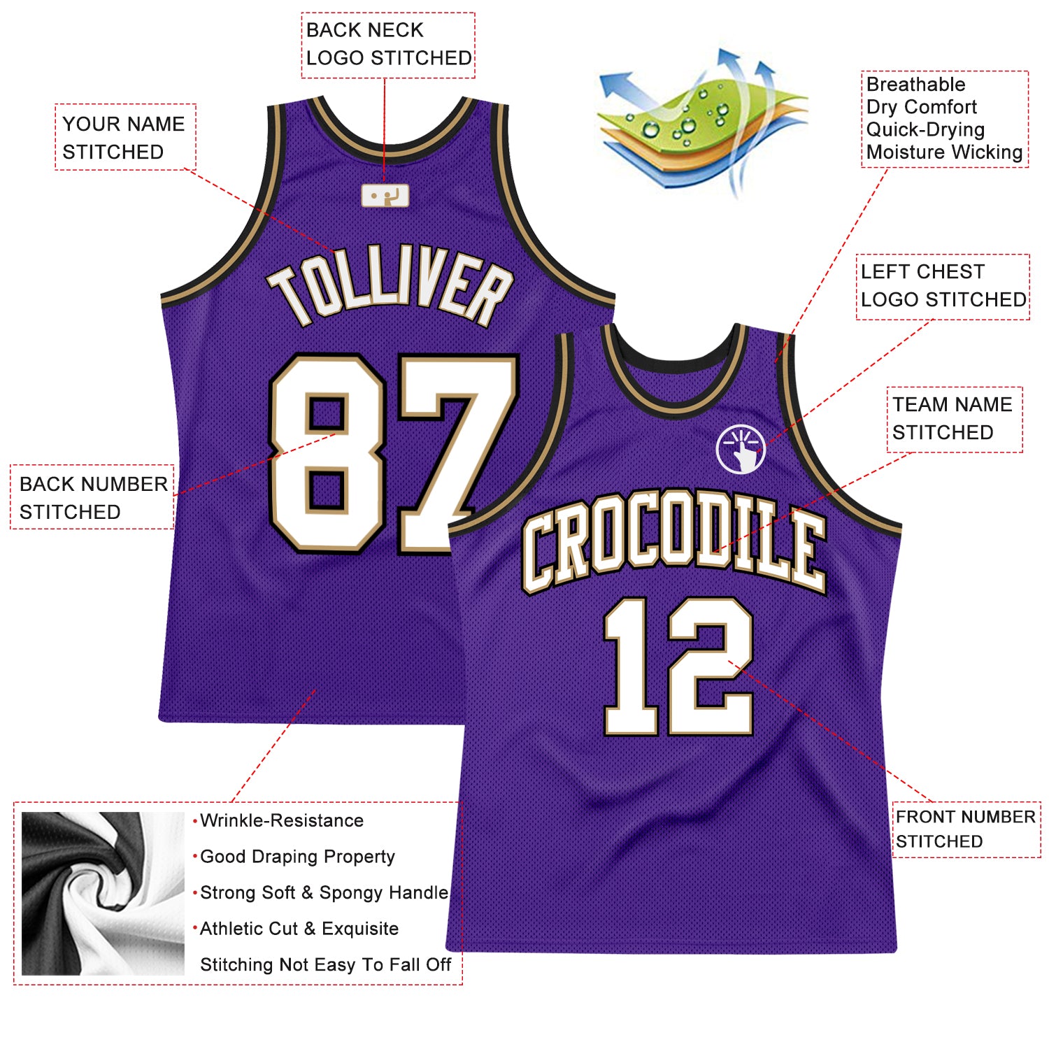 Custom Purple White-Old Gold Authentic Throwback Basketball Jersey