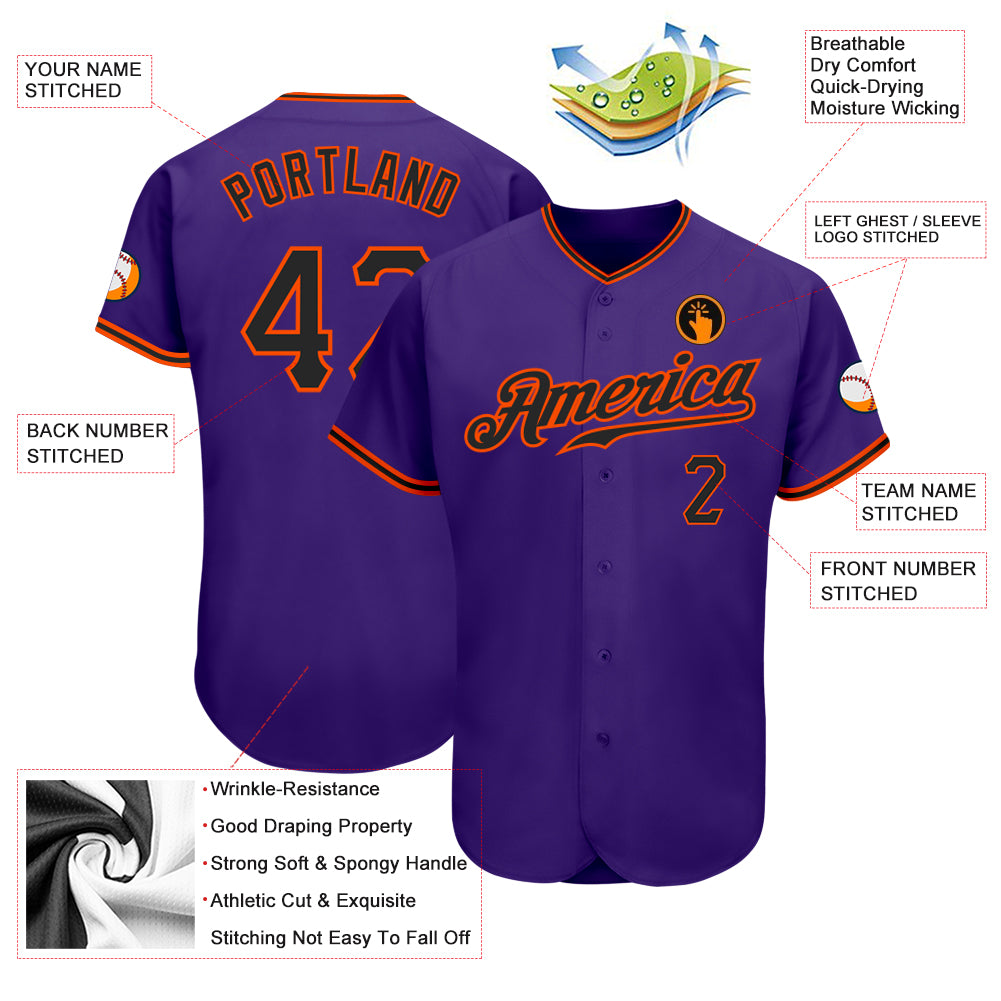 Custom Purple Black-Orange Authentic Baseball Jersey