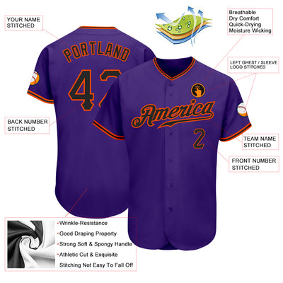 Custom Purple Black-Orange Authentic Baseball Jersey