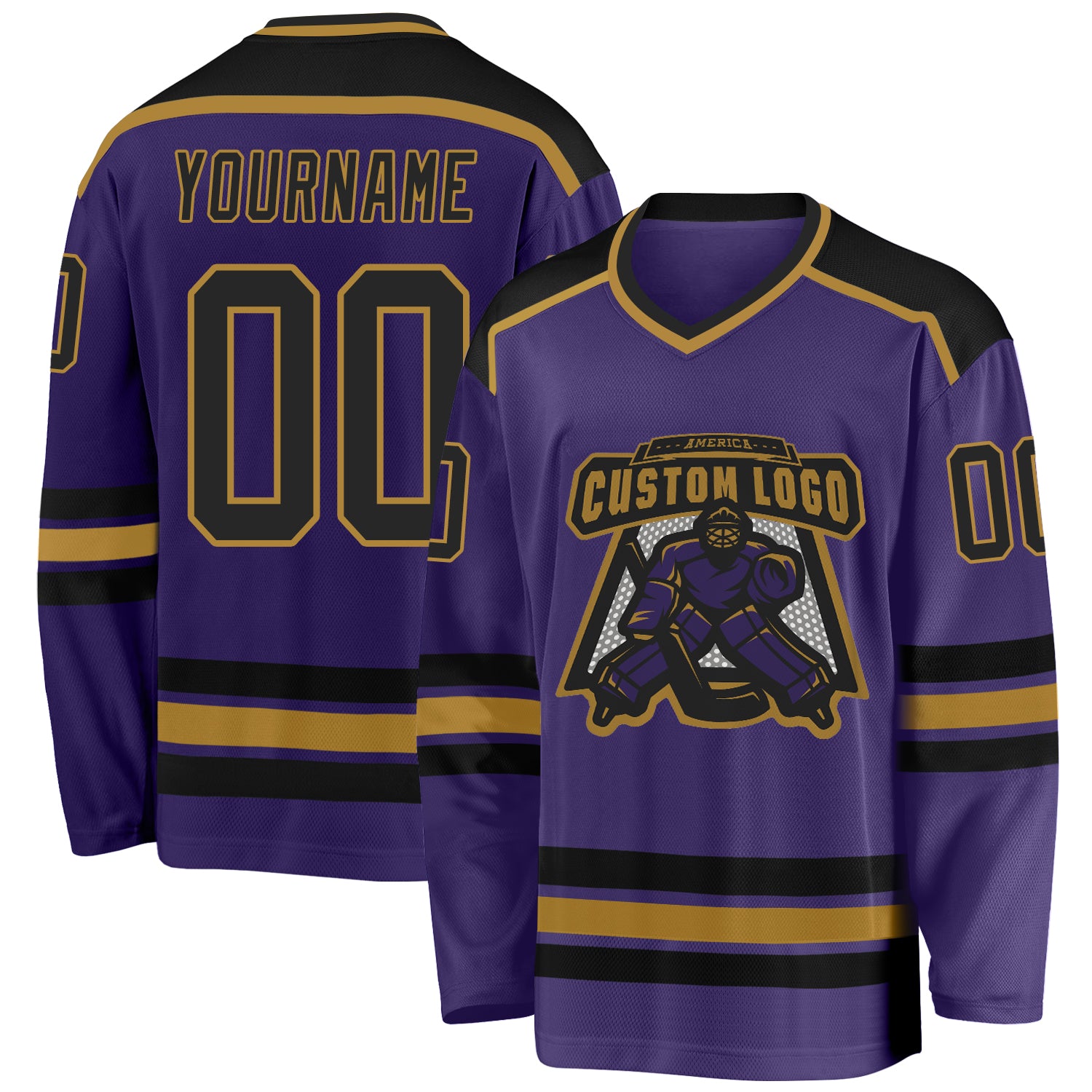 Custom Purple Black-Old Gold Hockey Jersey