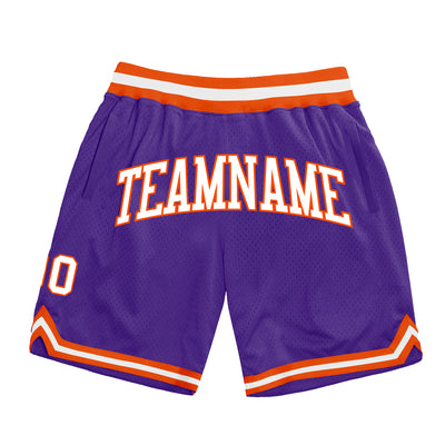 Custom Purple White-Orange Authentic Throwback Basketball Shorts