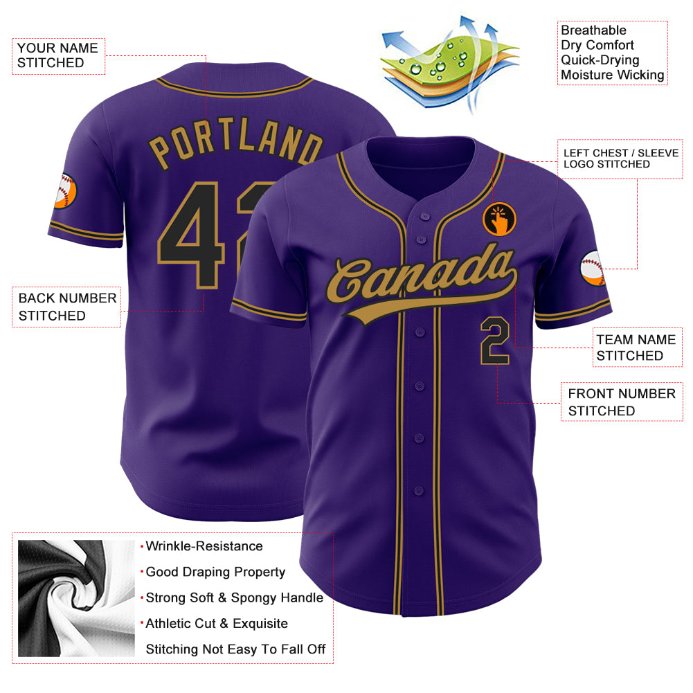 Custom Purple Black-Old Gold Authentic Baseball Jersey