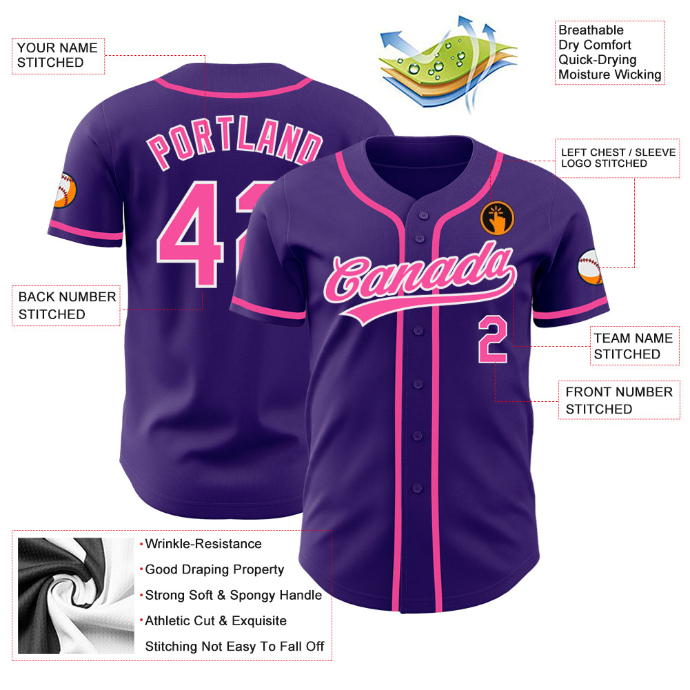 Custom Purple Pink-White Authentic Baseball Jersey